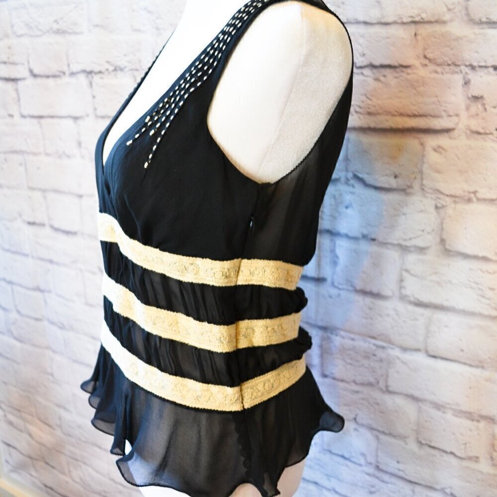 Max Studio Black Chiffon Peplum Lace Trim Sleeveless Top | Women's Size Small - Picture 7 of 10